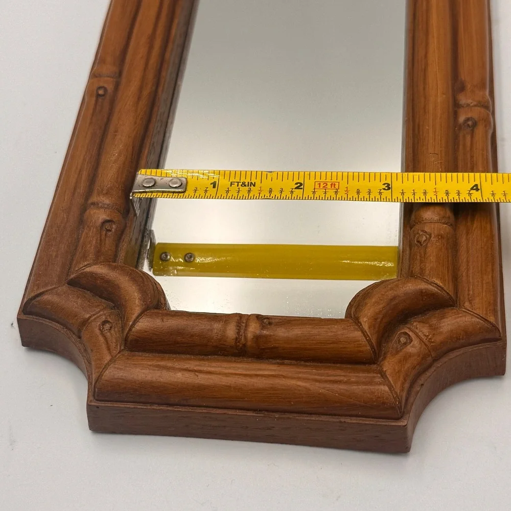 Vintage Hollywood Regency Faux Bamboo Wall Mirror Brown Chinoiserie 14x5.5 inch